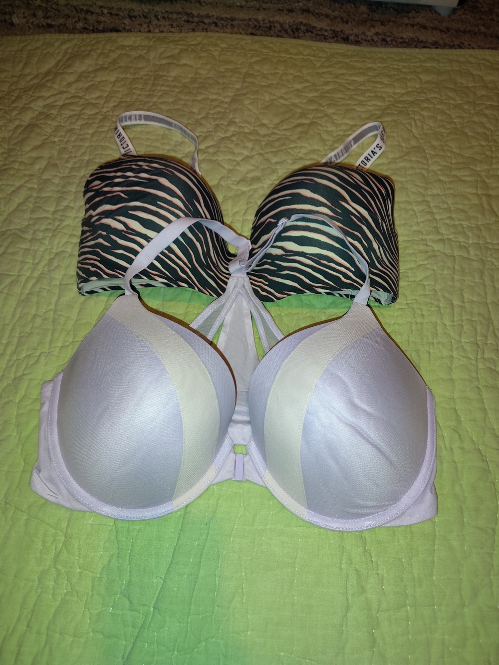 Victoria's Secret White Bra with Black and Light Pink Zebra Straps
